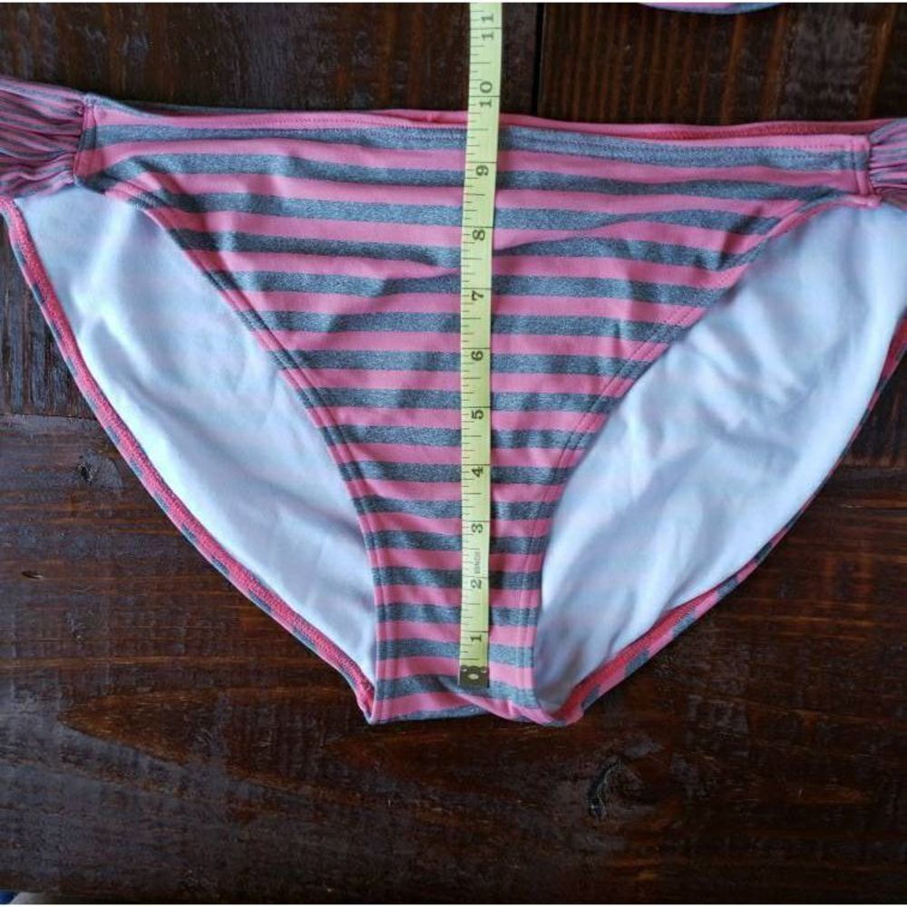 OP Bandeau Halter Twist Bikini, XL, Pink/Grey Stripes - Picture 3 of 6